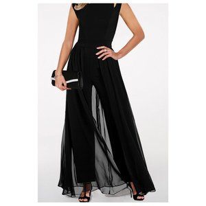 High-waist, chiffon overlay jumpsuit